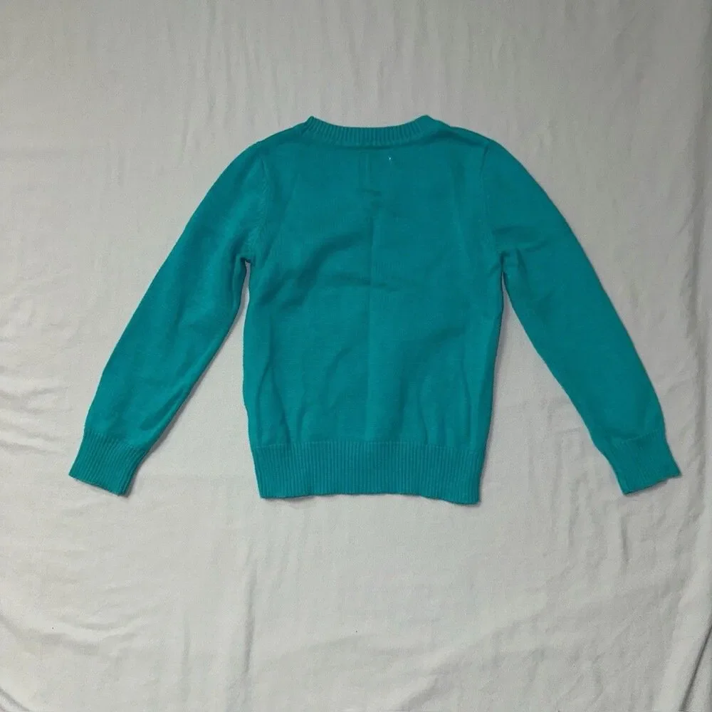 Childrens Place Star Sweater Girls Small 5/6 Teal Pullover Knit Lightweight Fall